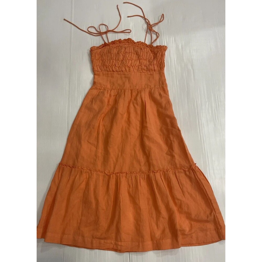 Free People Midi Dress Women Late Checkout Preppy Orange Vacay Boho Small New - Picture 2 of 12
